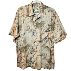 Tori Richard Hawaiian Camp Shirt – Tan Tropical Print, XL, Made in Hawaii